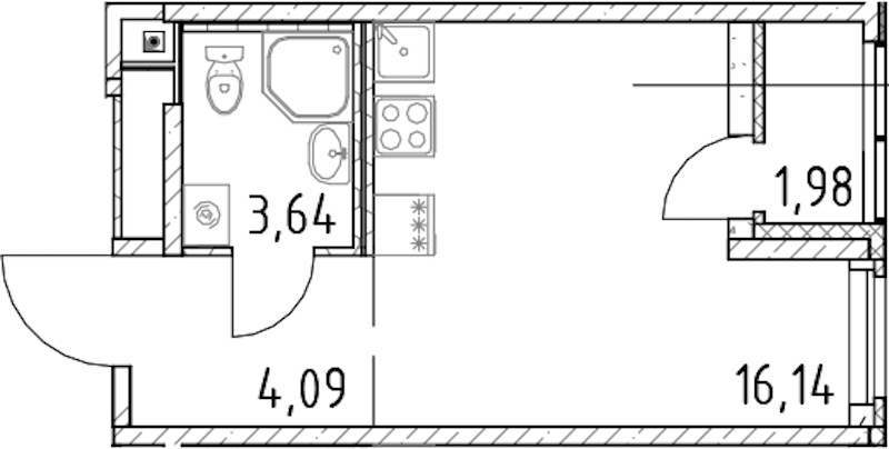 Квартира студия 23.87 м², 13/23 эт., ЖК «Город Первых»
